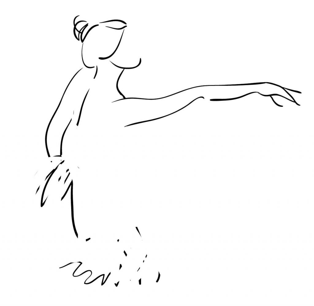 A pen drawn outline of a ballerina