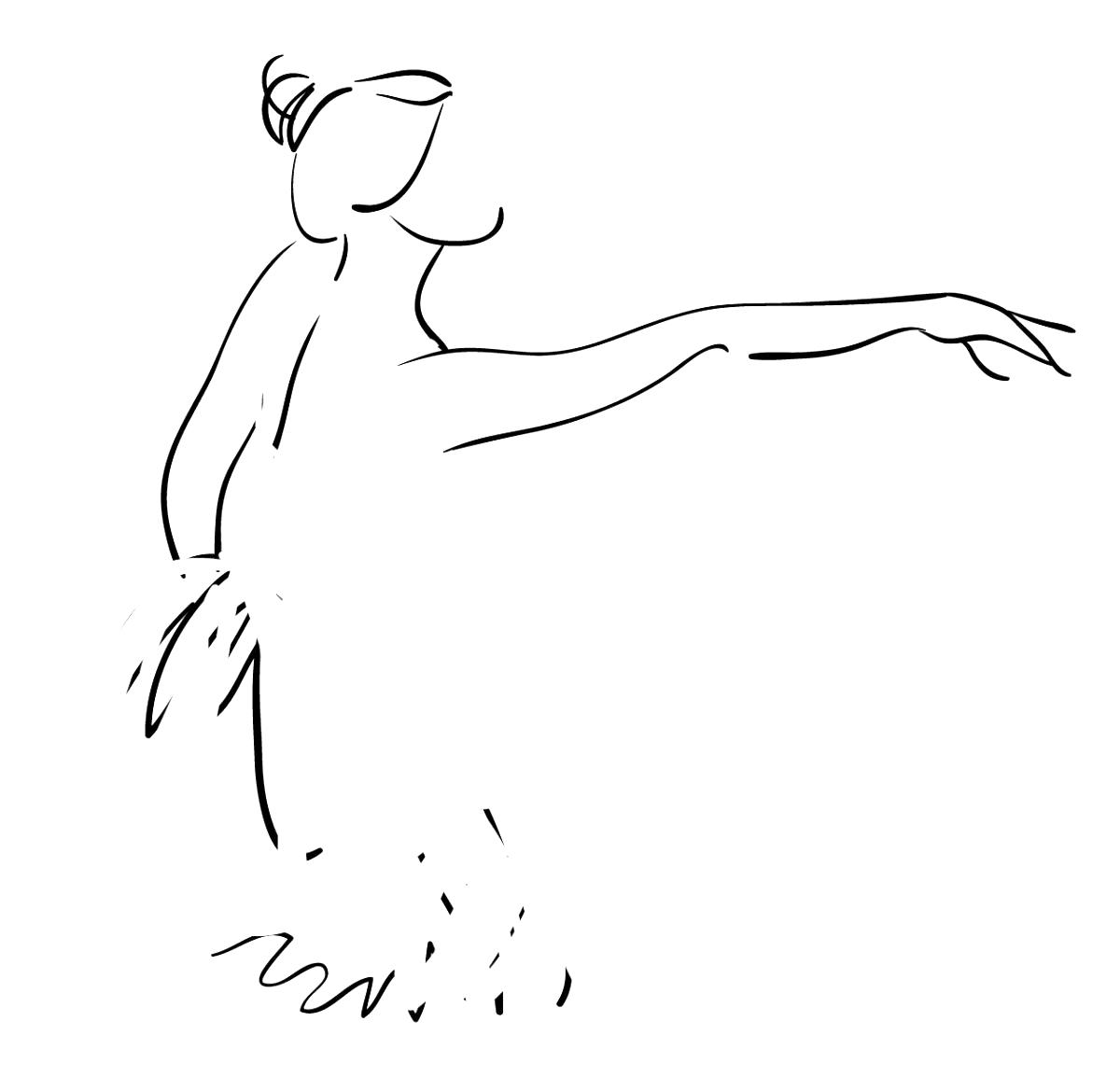 A pen drawn outline of a ballerina