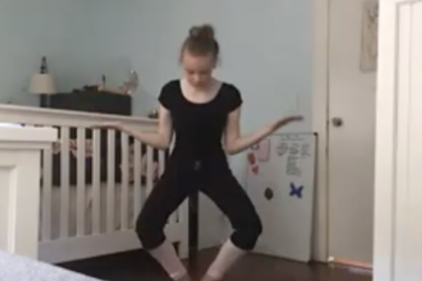 Screen Shot 2021-02-15 at 3.12.35 PM Screenshot of a dancer on zoom. She dancers in a room with a crib. During the COVID-19 pandemic.
